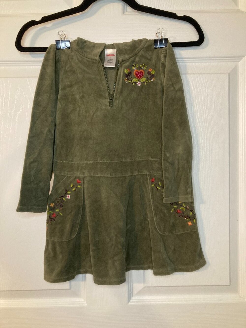Gymboree Vintage 2006 Harvest Leaves Green Velour Long Sleeve Dress - Size 5